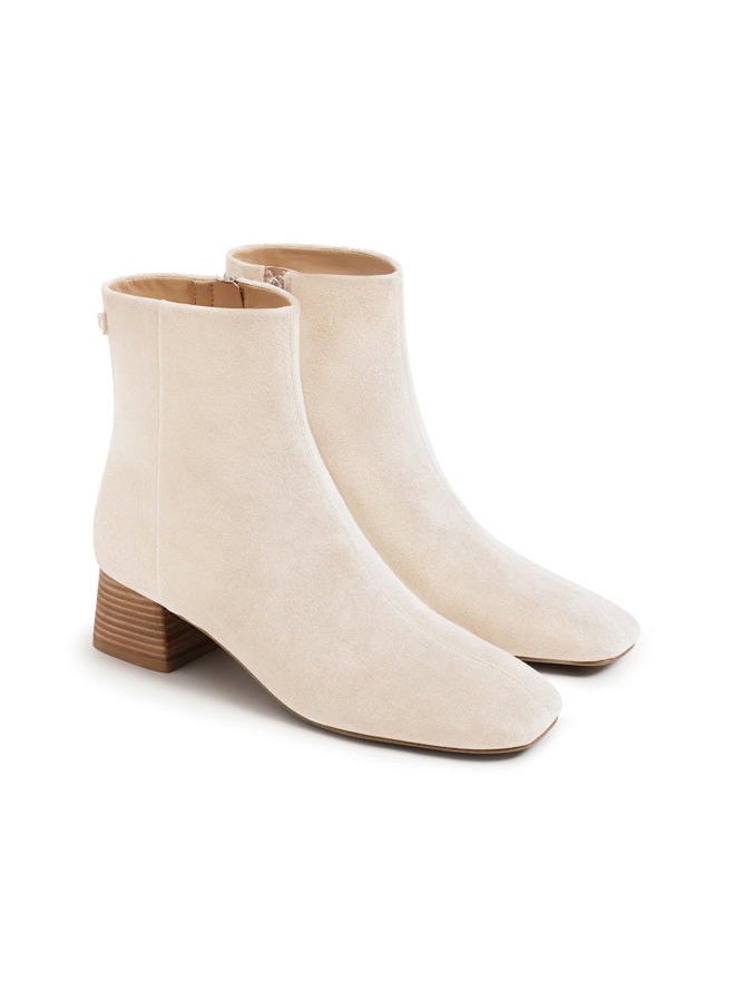 Coutgo Womens Ankle Boots Chunky Low Heel Square Toe Booties Side Zipper Winter Dress Shoes, Beige, 9.5 - Image 1
