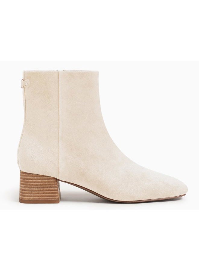 Coutgo Womens Ankle Boots Chunky Low Heel Square Toe Booties Side Zipper Winter Dress Shoes, Beige, 9.5 - Image 4