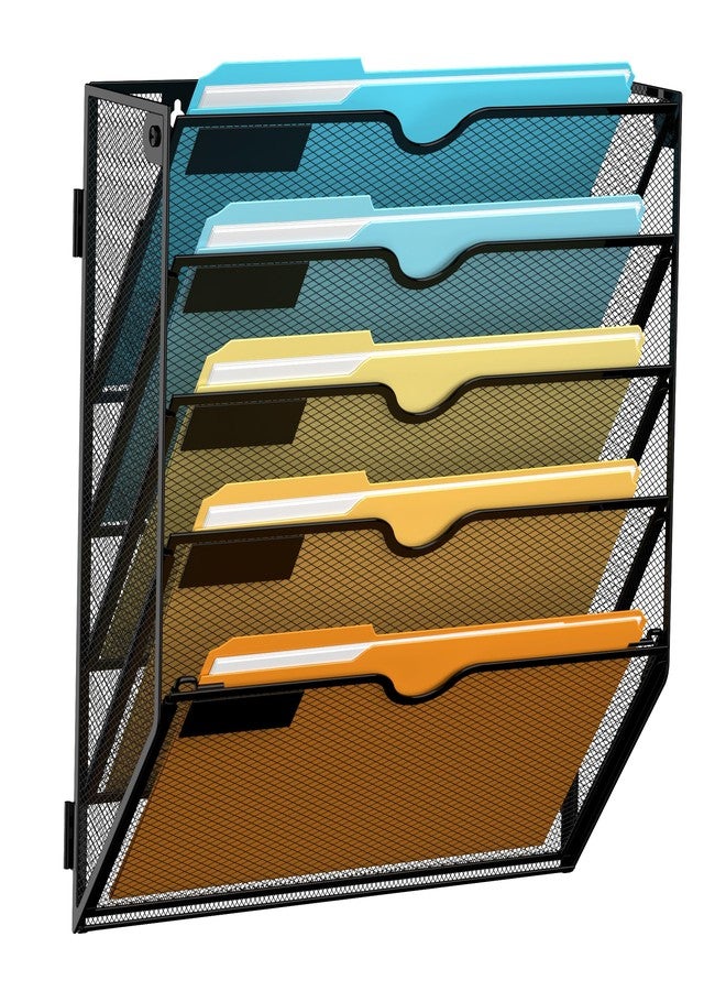 SUPEASY Wall File Organizer Mesh Office Mail Holder, Hanging Wall Organizer Magazine Rack for Office Black, 5 Tier - Image 1