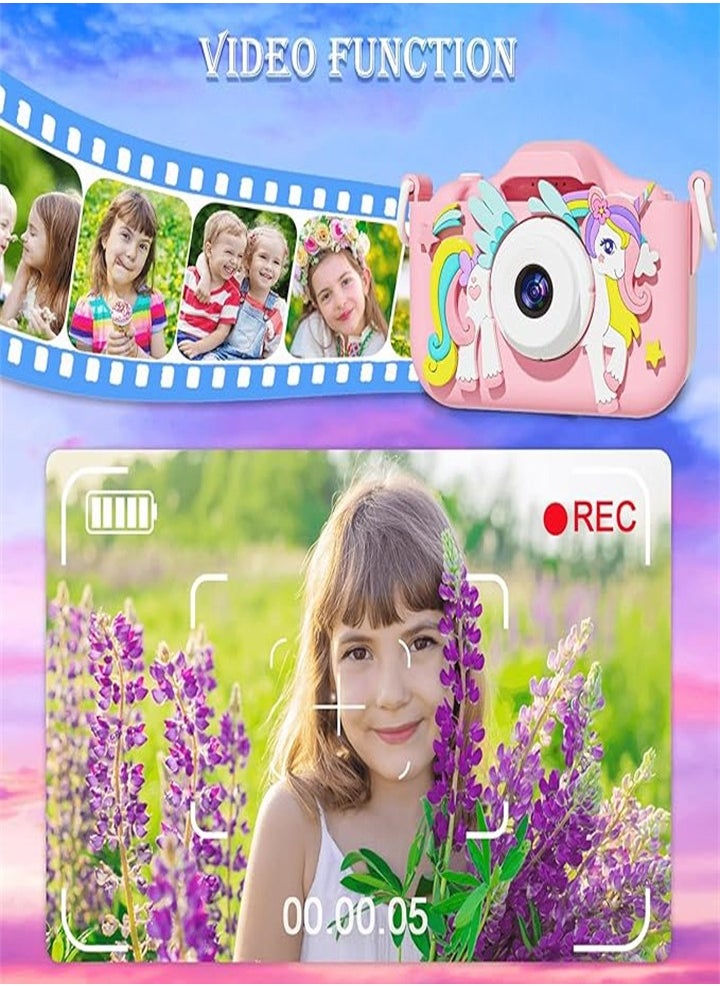 كاميرا يونيكورن للأطفال من سن 6 7 8 9 10 11 12 سنة، هدايا أعياد الميلاد والعطلات، كاميرا سيلفي رقمية للأطفال مع بطاقة TF سعة 32 جيجابايت  - Image 4