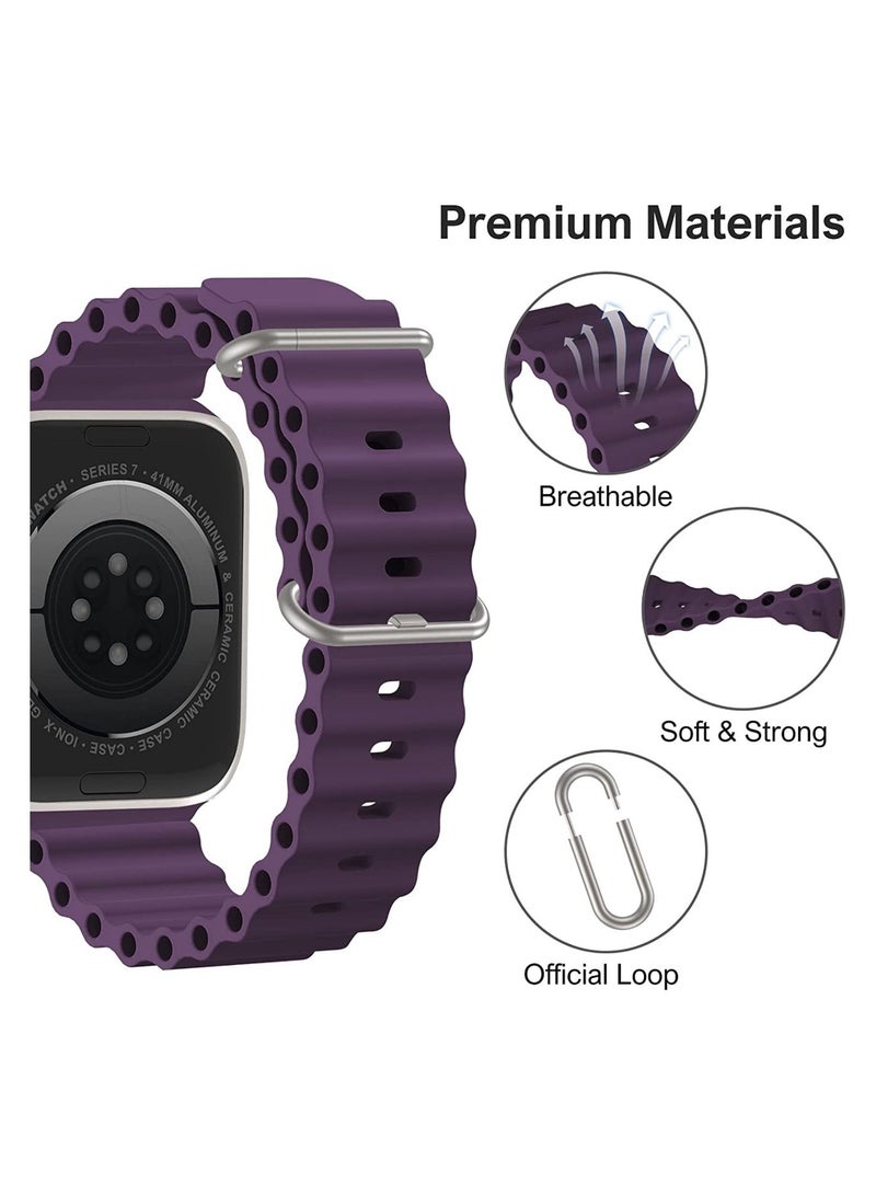 سوار أوشن من السيليكون الناعم متوافق مع ساعة أبل الترا باند 49 ملم، 45 ملم، 44 ملم، 42 ملم للرجال والنساء، أحزمة قابلة للتعديل عالية الجودة - Image 2