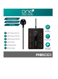 Phone Planet Recci PD+QC UK Plug Power Socket (6 AC Outlets, Type-C + 5 USB Ports  - Image 3