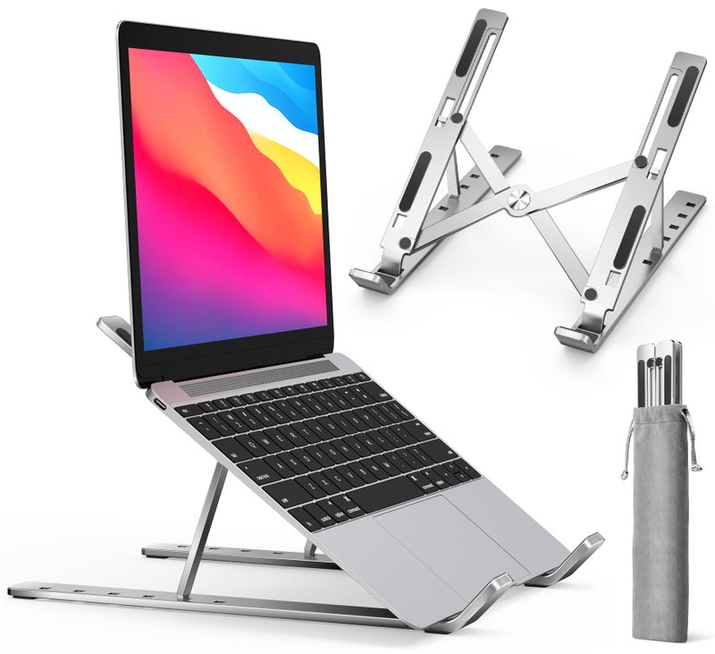 ivoler Laptop Stand, Laptop Holder Riser Computer Tablet Stand, 6 Angles Adjustable Aluminum Ergonomic Foldable Portable Desktop Holder Compatible with 10-15.6â€ MacBook,iPad, HP, Dell, Lenovo Silver - Image 1