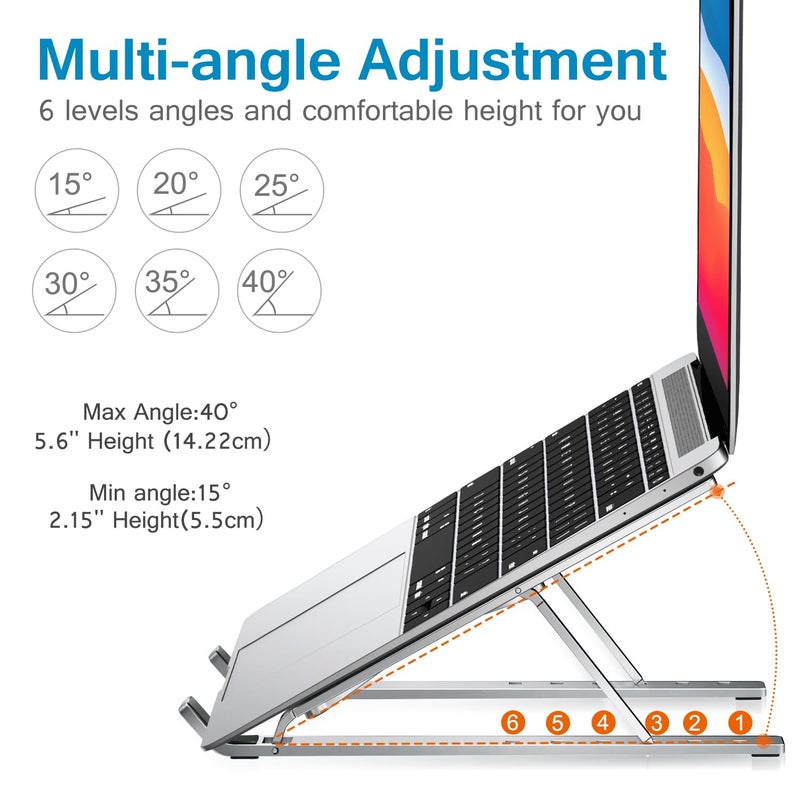ivoler Laptop Stand, Laptop Holder Riser Computer Tablet Stand, 6 Angles Adjustable Aluminum Ergonomic Foldable Portable Desktop Holder Compatible with 10-15.6â€ MacBook,iPad, HP, Dell, Lenovo Silver - Image 4