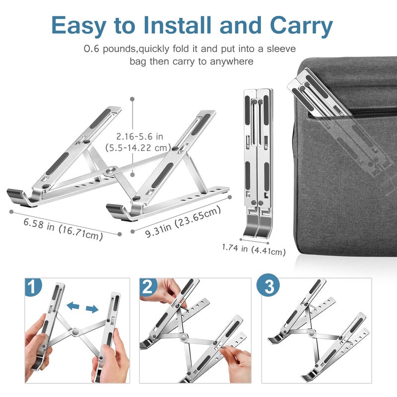 ivoler Laptop Stand, Laptop Holder Riser Computer Tablet Stand, 6 Angles Adjustable Aluminum Ergonomic Foldable Portable Desktop Holder Compatible with 10-15.6â€ MacBook,iPad, HP, Dell, Lenovo Silver - Image 5