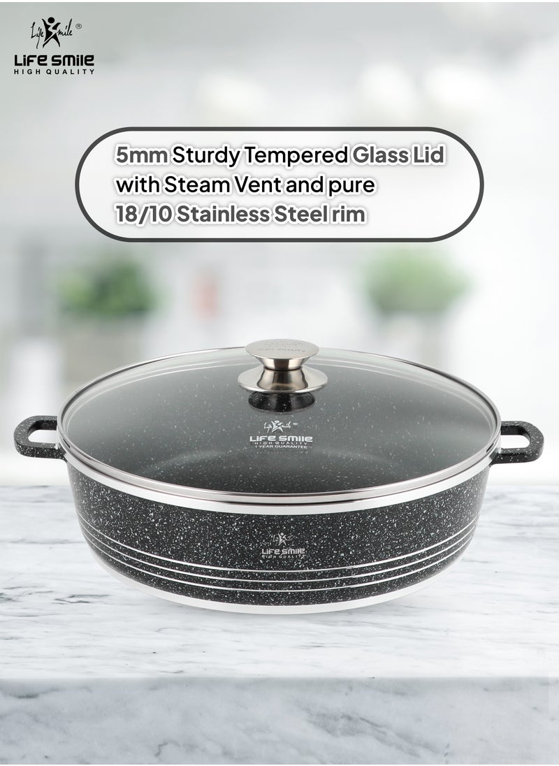 Life Smile 40cm (9.6 Liter) LIFE SMILE Shallow Pot with Lid | Non Stick PFOA FREE Granite Coating Frying Pan | Oven Safe | Dishwasher Safe | Double Handle (Black)  - Image 5
