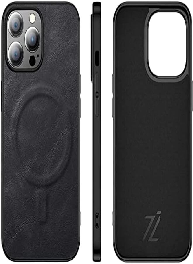 Izone - iPhone Magnetic Luxury Leather Case Designed for MagSafe Chargers for iPhone 12 Series 13 Series BY IZONE (iPhone 12 Pro Max, Black)… - Image 1