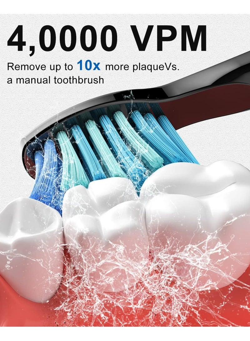 سيجو فرشاة أسنان كهربائية سيجو للبالغين، بثلاثة رؤوس فرشاة وأربعة أوضاع، قابلة لإعادة الشحن، تعمل بتقنية سونيك، شحنة واحدة تكفي لـ 30 يومًا، فرشاة أسنان كهربائية للسفر مع مؤقت دقيقتين، لون أسود - Image 4