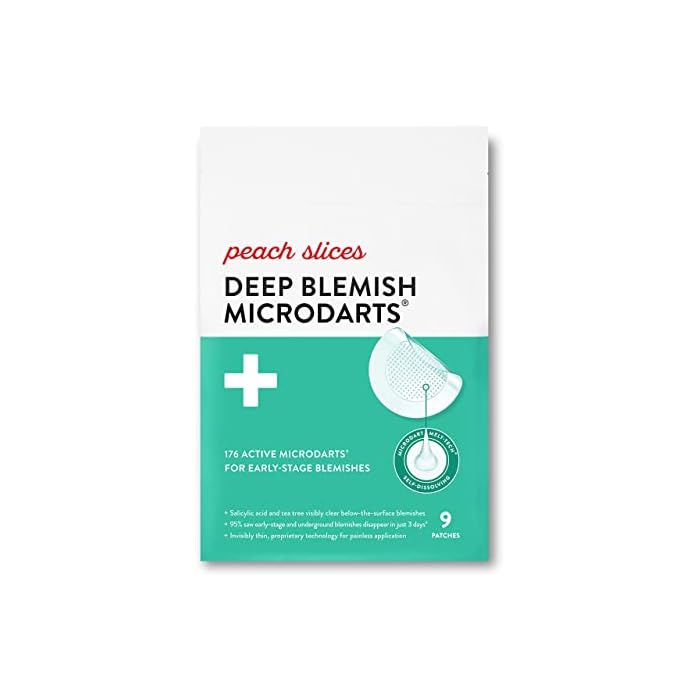 Peach Slices - Deep Blemish Microdarts (9 ct) - Early Stage Pimple Patches for Face - Salicylic Acid, Niacinamide, Hyaluronic Acid, Tea Tree Oil & Cica - Vegan, Cruelty Free, Korean Skin Care & Beauty | Salicylic Acid