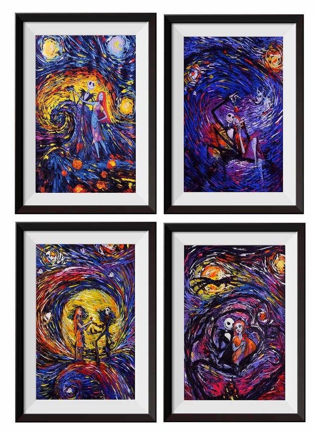 Uhomate 4 pcs Jack Sally Jack and Sally Nightmare Before Christmas Vincent Van Gogh Starry Night Posters Wall Art Wall Decor Bedroom Bathroom Artwork M038 (13X19) - Image 1