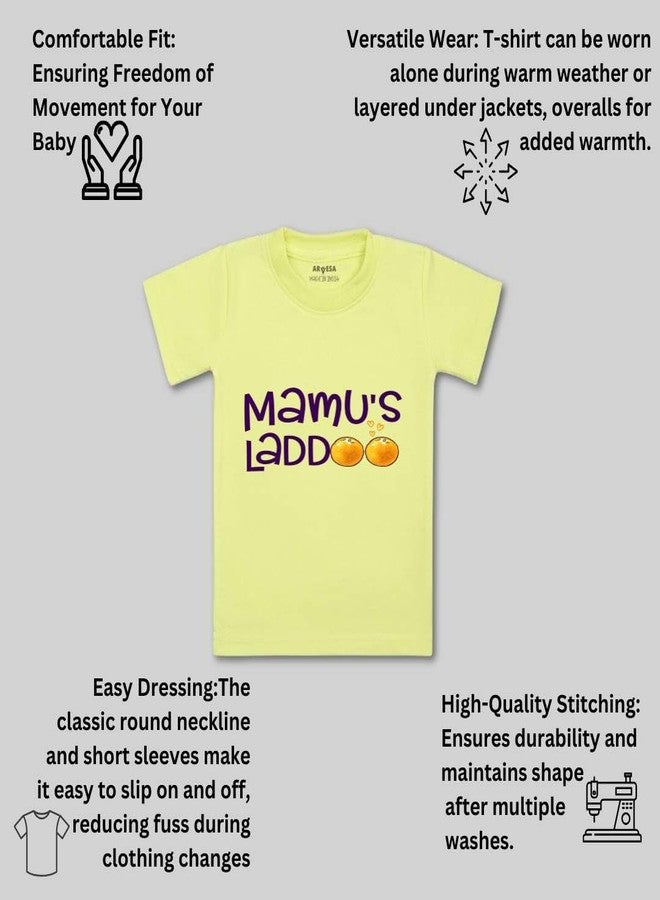 ARVESA Mamu Laddoo TS-1194 Mamu Baby Tshirt for Kids Boys & Girls Half Sleeves Round Neck Clothes Tshirt for Kids Boys 1 Months to 6 Years Dress Yellow - Image 3