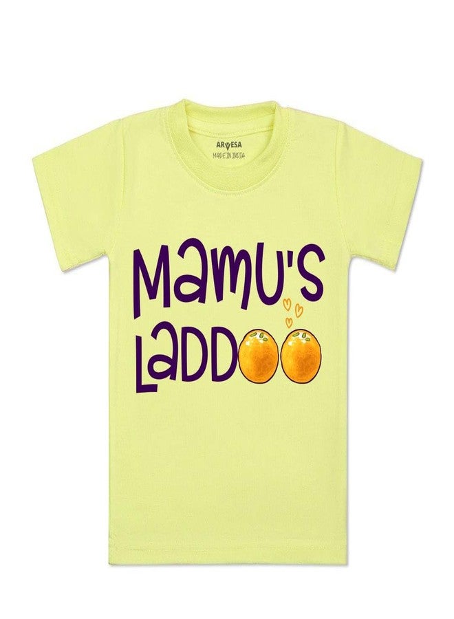 ARVESA Mamu Laddoo TS-1194 Mamu Baby Tshirt for Kids Boys & Girls Half Sleeves Round Neck Clothes Tshirt for Kids Boys 1 Months to 6 Years Dress Yellow - Image 1