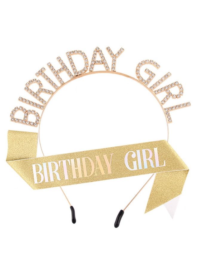 Birthday Crowns for Women, Birthday Girl Sash & Rhinestone Headband Set, Gold Glitter Birthday Sash Birthday Headband, Sweet Happy Birthday Gifts Party Decorations Hair Accessories - Image 1