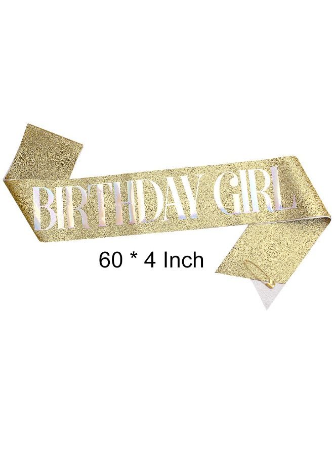 Birthday Crowns for Women, Birthday Girl Sash & Rhinestone Headband Set, Gold Glitter Birthday Sash Birthday Headband, Sweet Happy Birthday Gifts Party Decorations Hair Accessories - Image 2