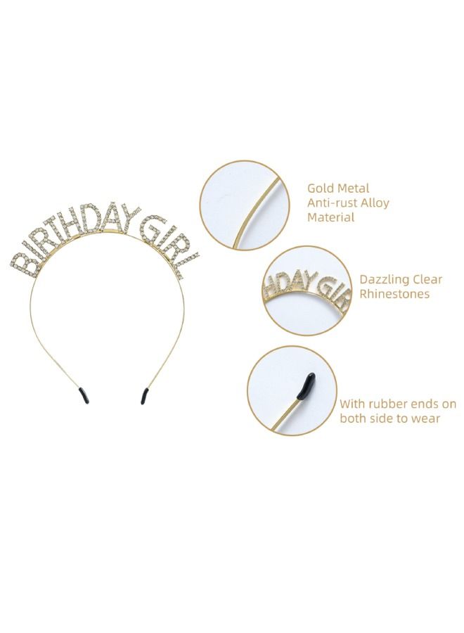 Birthday Crowns for Women, Birthday Girl Sash & Rhinestone Headband Set, Gold Glitter Birthday Sash Birthday Headband, Sweet Happy Birthday Gifts Party Decorations Hair Accessories - Image 3