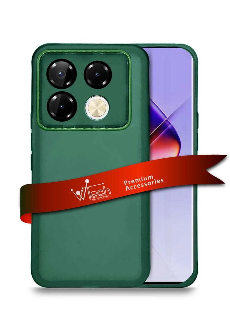 Wtech Infinix Note 40 5G 2024 Soft Transparent TPU Silicone Ultra Thin Phone Stylish Electroplated Camera Border Back Case Cover - Dark Green - Image 1