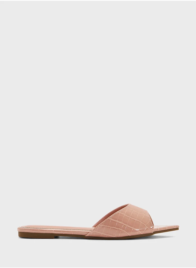 ELLA Croc Effect Flat Sandal