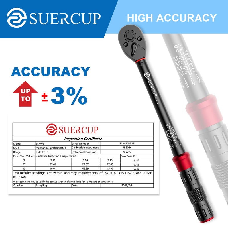SUERCUP 3/8-Inch Drive Click Torque Wrench - 5-45 Ft-Lb/6.8-61Nm, Dual-Direction Adjustable 72 Tooth Click Torque Wrench for Bike, Motorcycle and Car Repair - Image 2