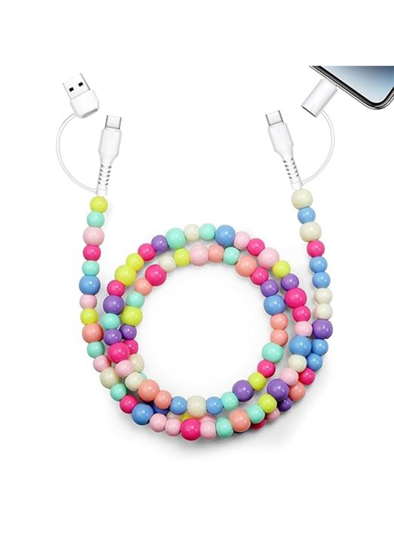 1M USB C Cable 4 in 1 Multi Beaded for iPhone Charger Cord MFi Certified 3.3FT Fast Charging Cable 66W Chubby USB A Type C IOS Cable Compatible with iPhone 16 15 14 Pro Max/iPad/Galaxy S25 - Image 1