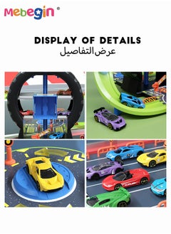 MEBEGIN 27PCS Tire-shaped Parking Lot Set with 4 Alloy Cars and 17 Road Signs, Creative Travel Toy with Independent Storage Box, Fun Board Game, Easy to Storage and Carry, Ideal Gift for Kids Aged 3+, 50*61*33cm  - Image 5