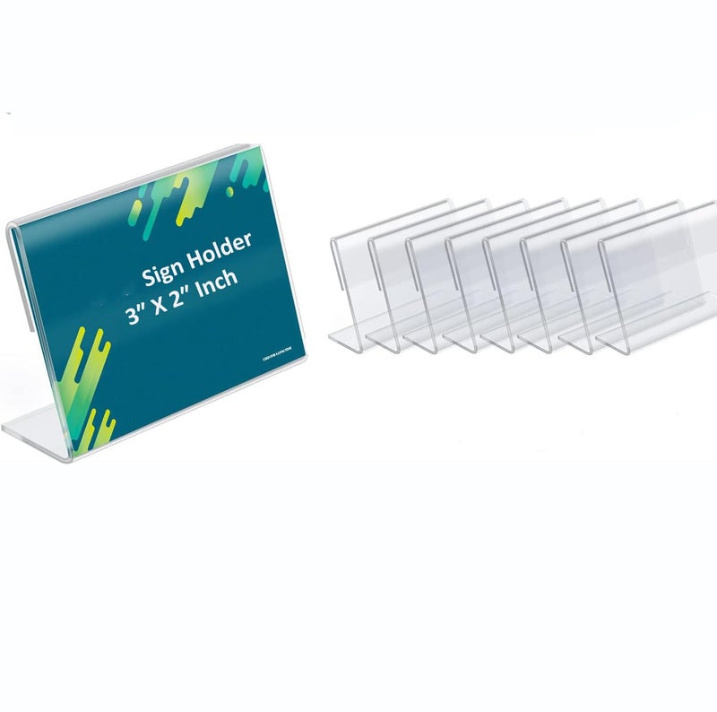 Shuban Acrylic Sign Holder L-Shape Acrylic Table Display Label Price Tag Name Card Holder Stands For School Office Counter Restaurants Supermarket (3 Inch W X 2 Inch H - 10Pcs) - Image 1
