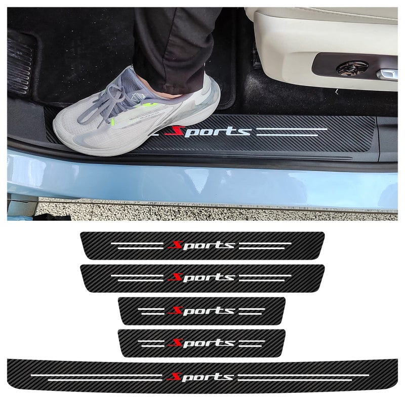Turcee 5PCS Car Door Sill Protector,Carbon Fiber Sport Threshold/Rear Bumper Guard Sticker Door Edge Protection Decorate,Interior Accessories Self-Adhesive Anti-Scratch Waterpoor(White sport-5Pcs) - Image 1