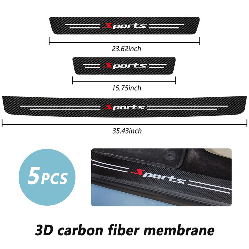 Turcee 5PCS Car Door Sill Protector,Carbon Fiber Sport Threshold/Rear Bumper Guard Sticker Door Edge Protection Decorate,Interior Accessories Self-Adhesive Anti-Scratch Waterpoor(White sport-5Pcs) - Image 2