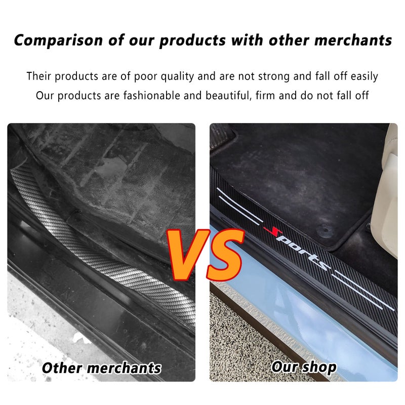 Turcee 5PCS Car Door Sill Protector,Carbon Fiber Sport Threshold/Rear Bumper Guard Sticker Door Edge Protection Decorate,Interior Accessories Self-Adhesive Anti-Scratch Waterpoor(White sport-5Pcs) - Image 4