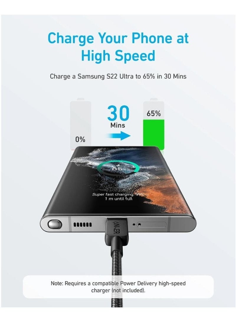 Ankey Anker 322 USB-C to USB-C Cable 3ft – Durable Nylon Braided USB-C Fast Charging & Data Sync Cable, Supports Up to 60W Power Delivery, Tangle-Free Design, Universal Compatibility with Laptops, Smartphones, Tablets, and USB-C Devices – Black - Image 3