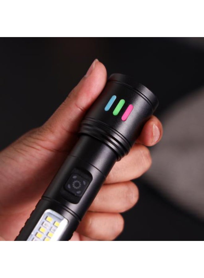 Epsilon Rechargeable Zoom Flashlight EPSL240, 625 Lumens Aluminum Body Torch Light, SMD Technology, RGB Side Light, USB Charging, High Power LED Flashlight for Camping, Hiking & Emergency Use, Black - Image 3