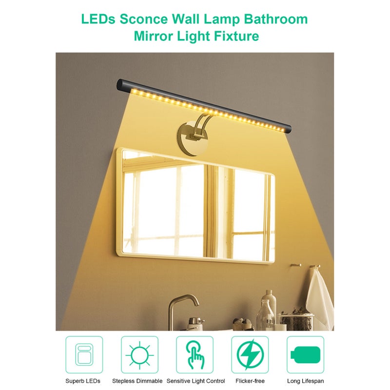 D C5V 55CM/21.7Inch LEDs Sconce Wall Lamp Bathroom Mirror Light Fixture Sensitive Light Control/ Stepless Dimmable Brightness Adjustable/ 3 Colors Temperature Changing for Washroom/ Living Room/ - Image 2
