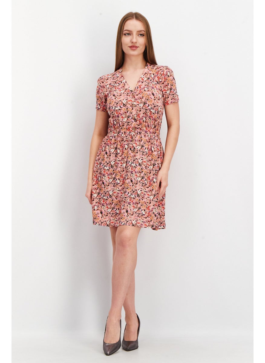 French Connection - Women Floral Mini Dress, Peach Combo - Image 1