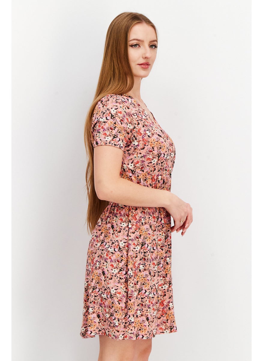 French Connection - Women Floral Mini Dress, Peach Combo - Image 1
