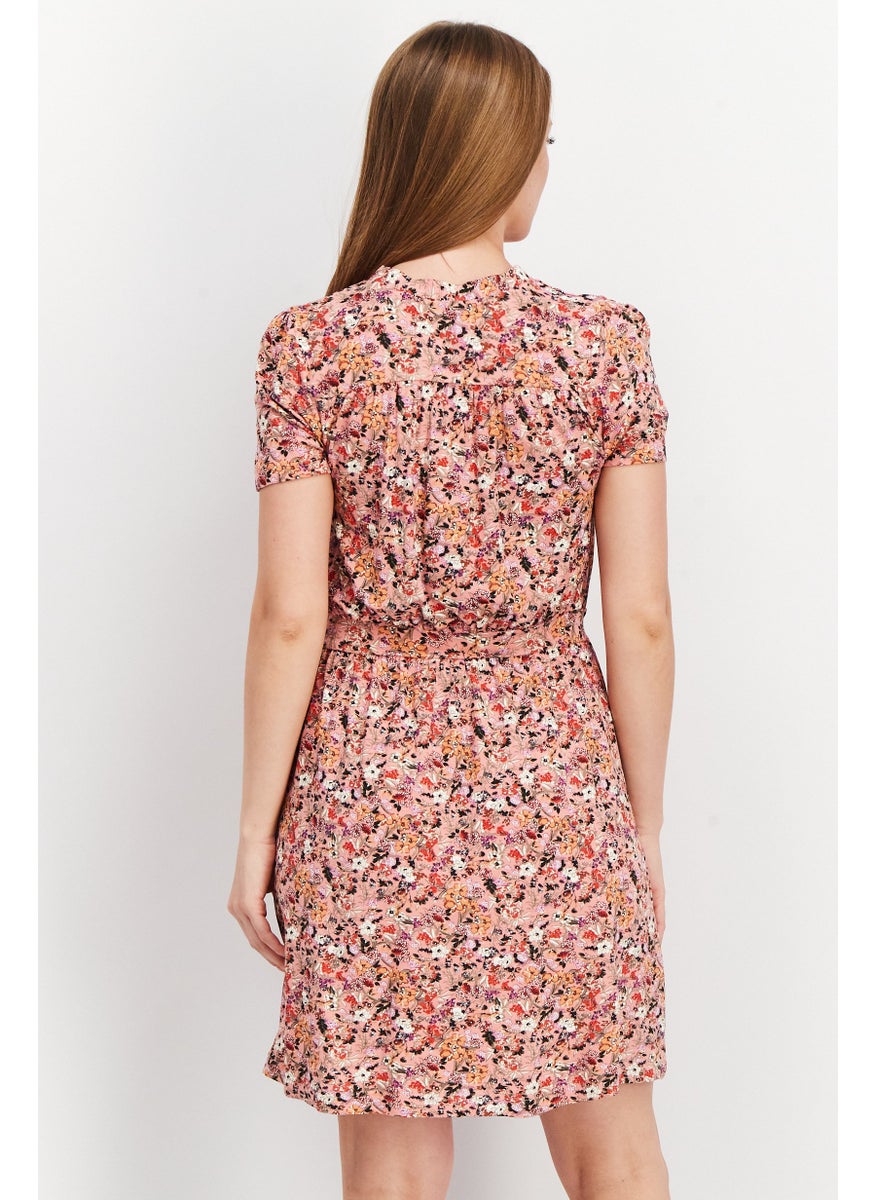 French Connection - Women Floral Mini Dress, Peach Combo - Image 1
