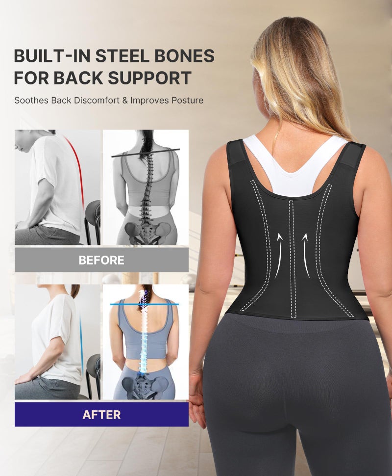 SHAPELLX Waist Trainer for Women Tummy Control Corset Shapewear Workout Faja Colombiana Moldeadora Body Shaper BLACK M - Image 3