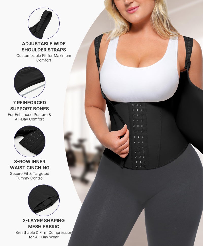 SHAPELLX Waist Trainer for Women Tummy Control Corset Shapewear Workout Faja Colombiana Moldeadora Body Shaper BLACK M - Image 4