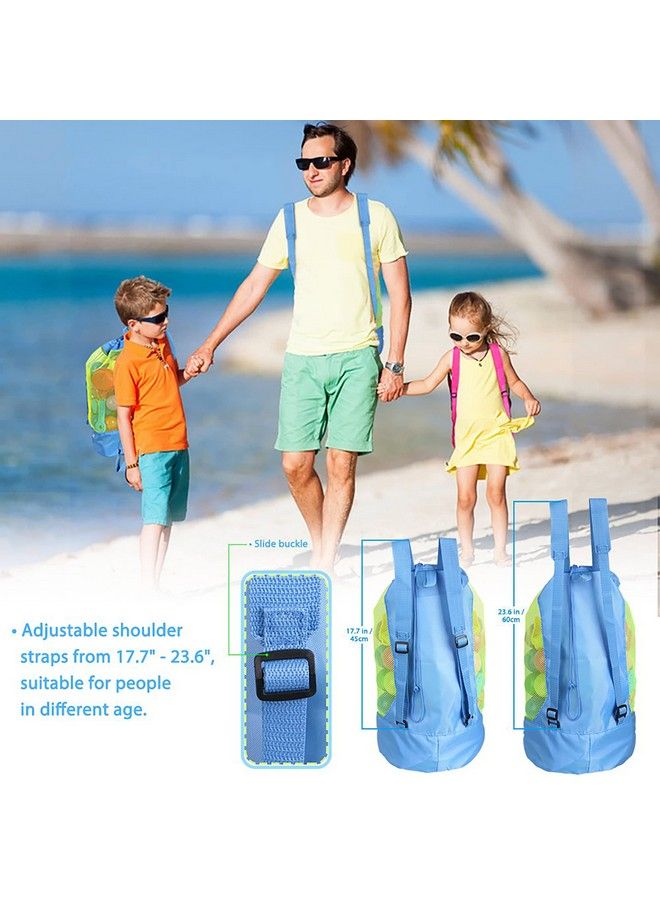 EocuSun Large Mesh Beach Bag Tote Durable Sand Away Drawstring Beach Backpack Swim And Pool Toys Balls Storage Bags Packs Stay Away From Sand And Water Toy Not Included Blue - Image 4