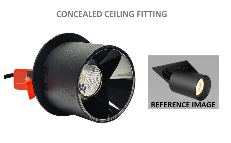 Mufasa 12 Watts Black Body Black Reflector Adjustable LED Concealed Ceiling Light Cylindrical Shape Indoor Flush Mount Spot Light Down Light Aluminum Body (6Cm Height) (Warm White) - Image 2