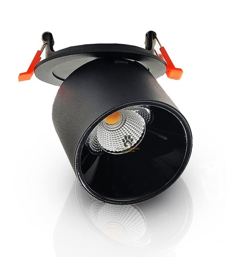 Mufasa 12 Watts Black Body Black Reflector Adjustable LED Concealed Ceiling Light Cylindrical Shape Indoor Flush Mount Spot Light Down Light Aluminum Body (6Cm Height) (Warm White) - Image 1