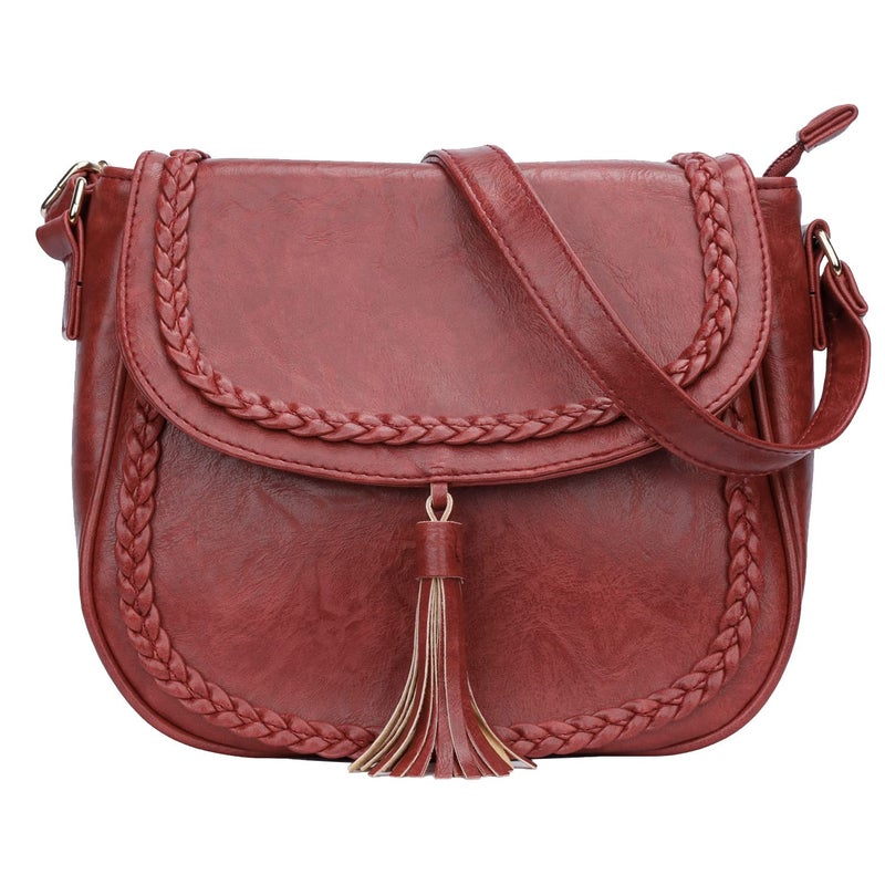 KKXIU Casual Flap Saddle Crossbody Bags for Women Purses and Handbags with Tassel ZRed