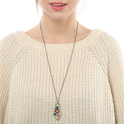 Jude Jewelers Retro Vintage Cat Shape Dry Flower Charm Pendant Necklace (Gold) - Image 2