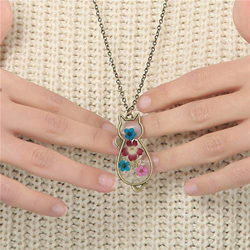 Jude Jewelers Retro Vintage Cat Shape Dry Flower Charm Pendant Necklace (Gold) - Image 3