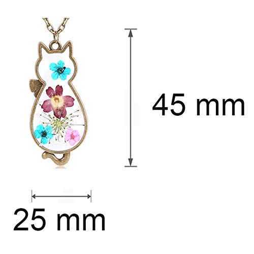Jude Jewelers Retro Vintage Cat Shape Dry Flower Charm Pendant Necklace (Gold) - Image 4