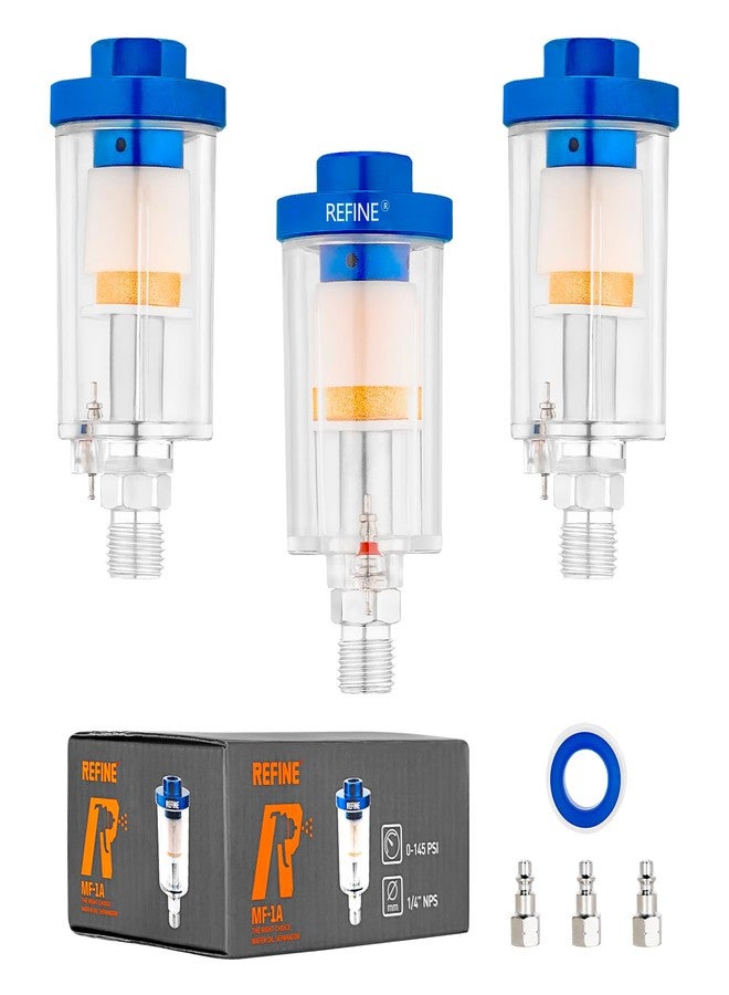 REFINE 3 Pcs Water Oil Separator, 1/4'' NPS Inlet and Outlet, with Teflon tape, Airbrush Filter Moisture Separator, Water and Oil Separator for Air Line to Protect Lifespan of Pneumatic Tools - Image 1