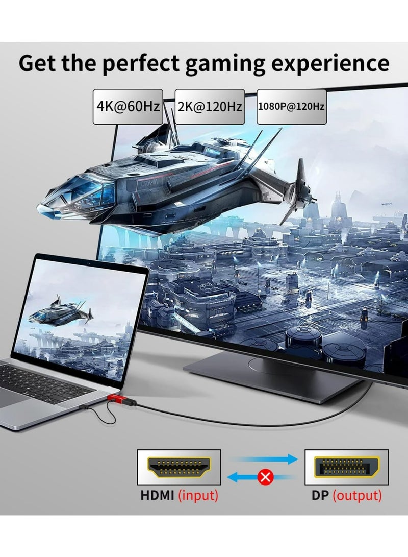 شومينج 1pcs HDMI إلى محول DisplayPort ، 4K@60Hz ,  1080p@120Hz  , كمبيوتر HDMI إلى محول شاشة DP مع طاقة USB, متوافق مع, الكمبيوتر المحمول, AMD, NVIDIA, PS5, Xbox, بطاقة الرسومات, حالة الألومنيوم - Image 3