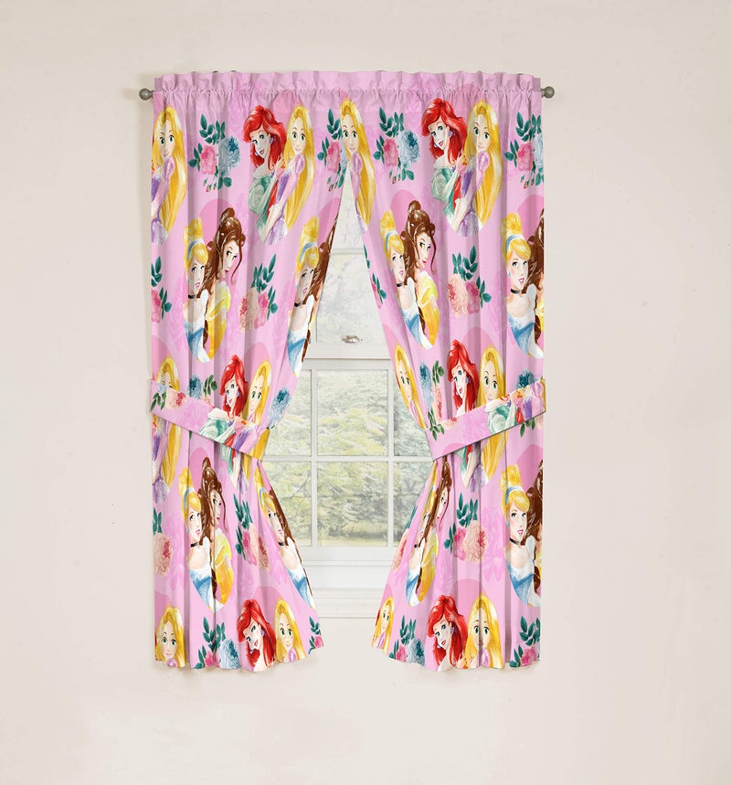Jay Franco Disney Princess Sassy 63" Inch Drapes 4 Piece Set - Beautiful Room DÃ©cor & Easy Set Up, Bedding Features Cinderella & Belle - Window Curtains Include 2 Panels & 2 Tiebacks - Image 3