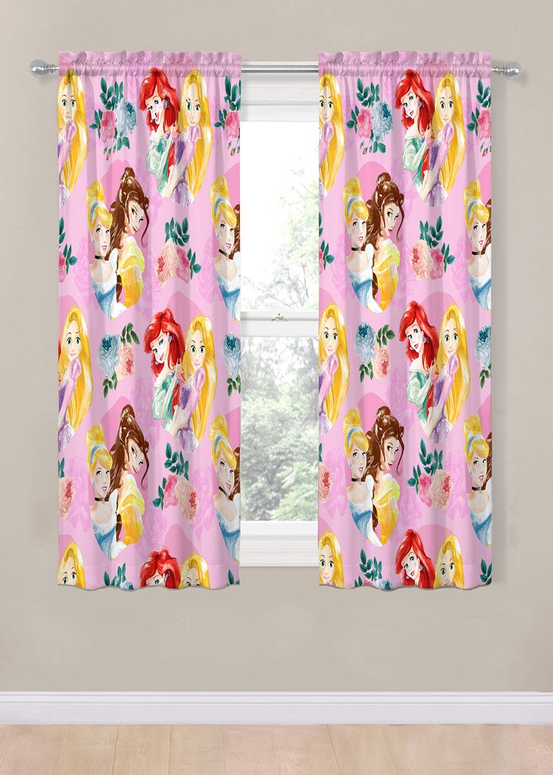 Jay Franco Disney Princess Sassy 63" Inch Drapes 4 Piece Set - Beautiful Room DÃ©cor & Easy Set Up, Bedding Features Cinderella & Belle - Window Curtains Include 2 Panels & 2 Tiebacks - Image 2