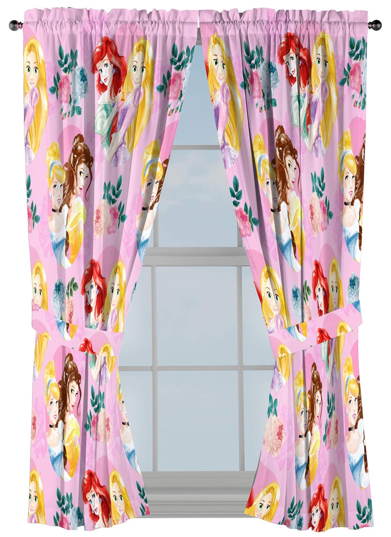 Jay Franco Disney Princess Sassy 63" Inch Drapes 4 Piece Set - Beautiful Room DÃ©cor & Easy Set Up, Bedding Features Cinderella & Belle - Window Curtains Include 2 Panels & 2 Tiebacks - Image 1