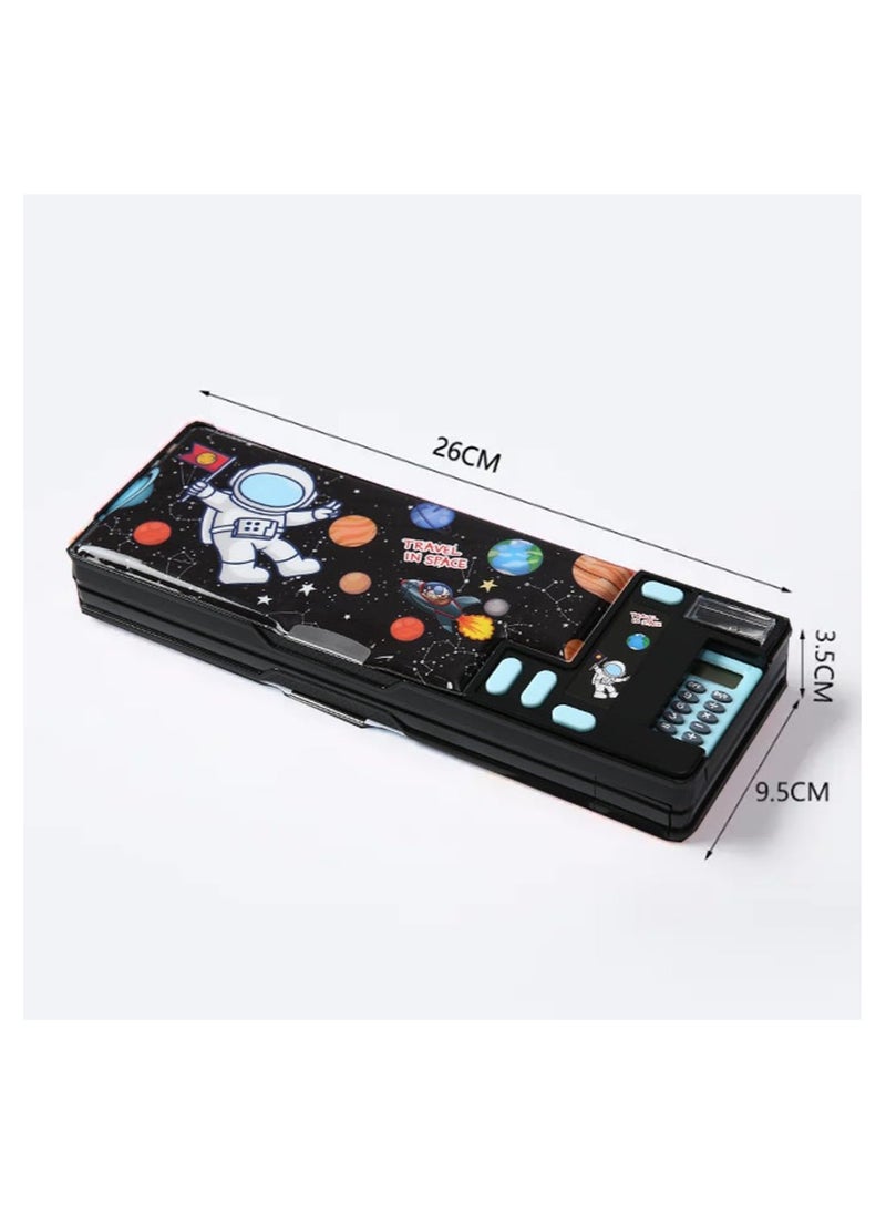 Generic Pop Up Multifunction Pencil Case for Kids, with Calculator Sharpener Cute School Supplies Multifunction Stationery Organizer Space Gift for Kids Teens Black  - Image 2
