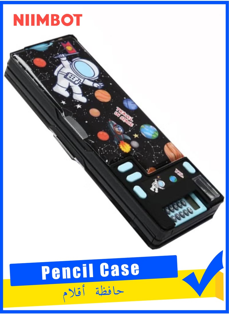 NIIMBOT Pop Up Multifunction Pencil Case for Kids, with Calculator Sharpener Cute School Supplies Multifunction Stationery Organizer Space Gift for Kids Teens Black  - Image 1